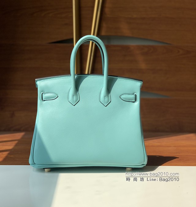 Hermes女包 愛馬仕Birkin25 swift皮 手工縫製 瑪卡龍藍金扣 Hermes鉑金手提包  tdh2153